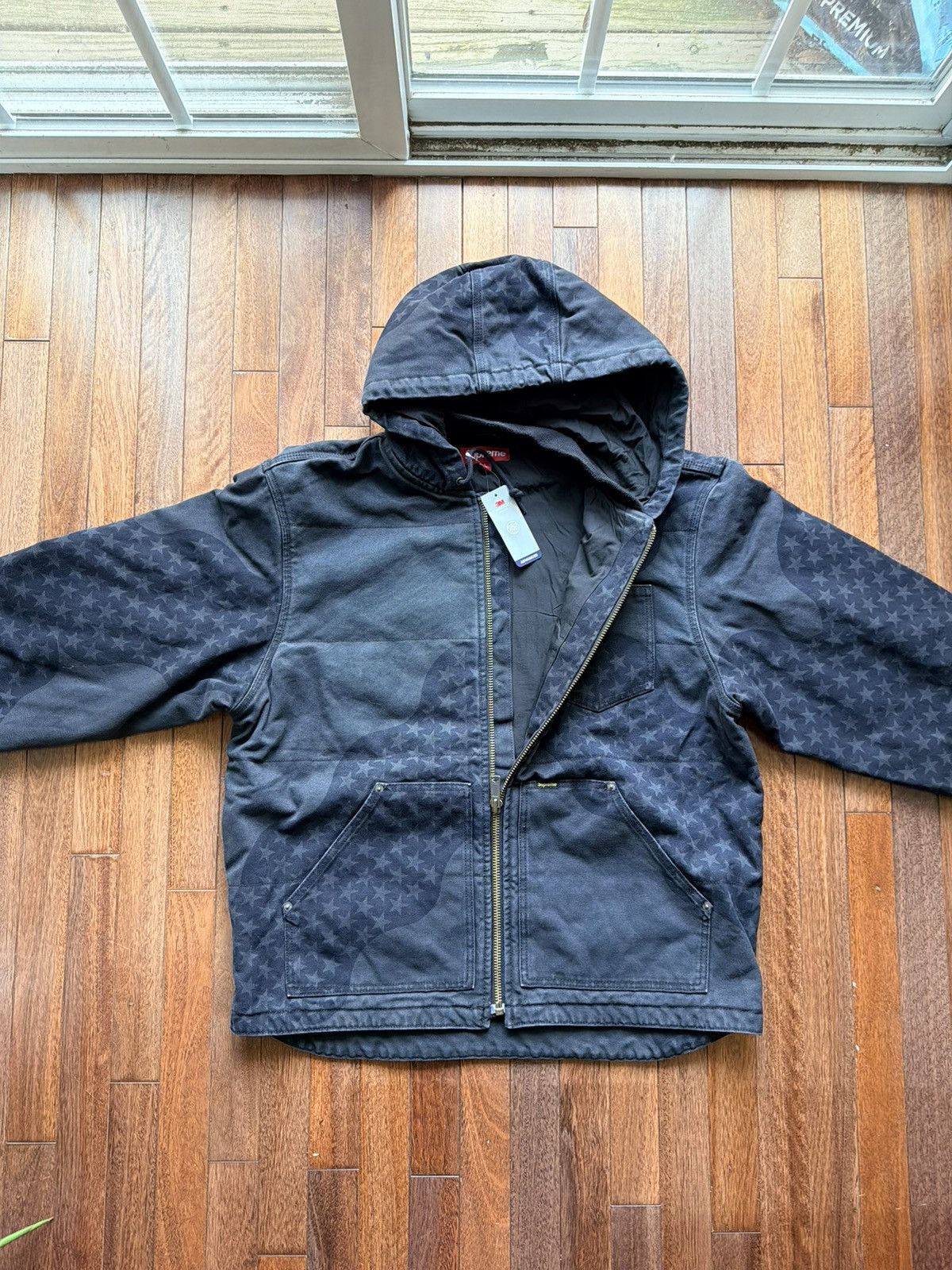 Supreme Supreme Flag Quilted Hooded Work Jacket - black - Large Size US L / EU 52-54 / 3 - 3 Thumbnail