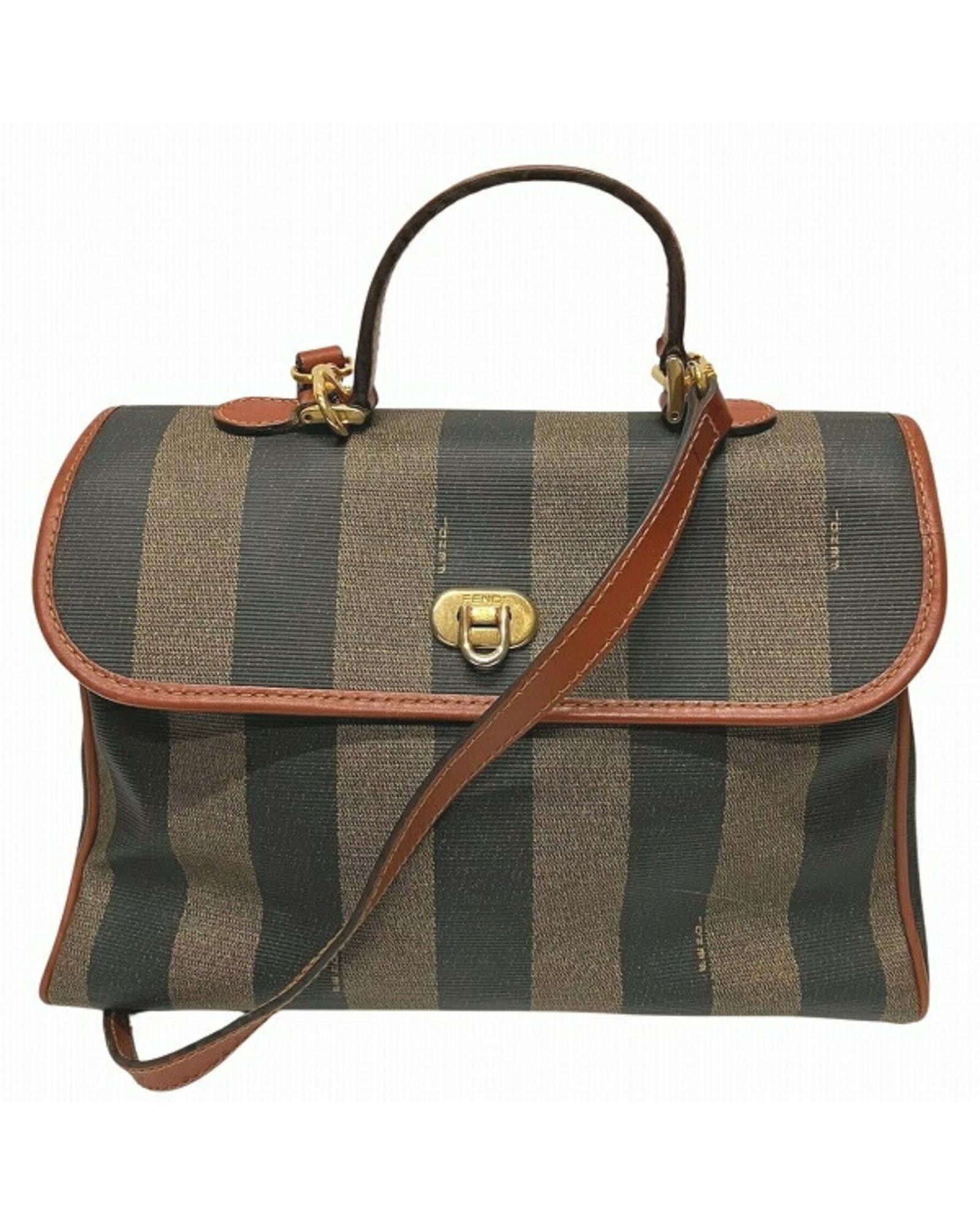 image of Fendi Elegant Pequin Canvas Shoulder Bag By Italian Designer in Brown, Women's