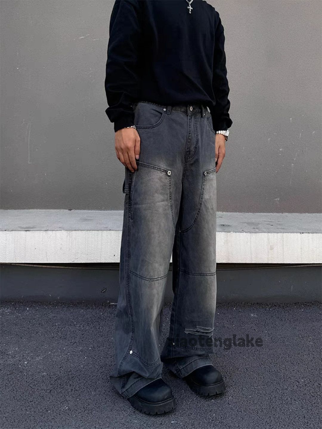 Jean × Vintage utility skate hiphop loose baggy carpenter work jeans Size US 33 - 3 Thumbnail
