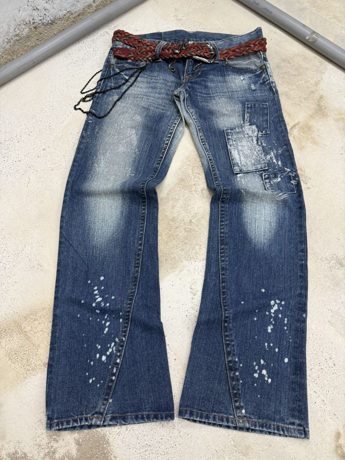 5351 POUR LES HOMMES × Japanese Brand × Le Grande Bleu (L.G.B.) Skybomber Japan Patchwork Painter Low Rise Flared Jeans Size US 30 / EU 46 - 1 Thumbnail