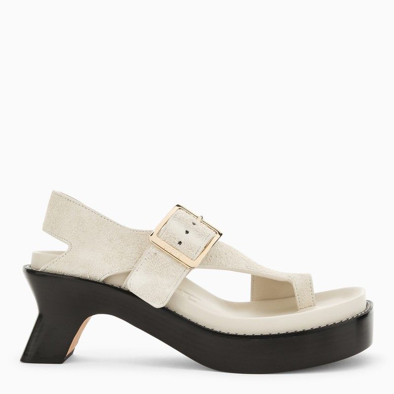 image of Loewe Ease Heel Shoes Slide Ivory Suede in White, Women's (Size 7)