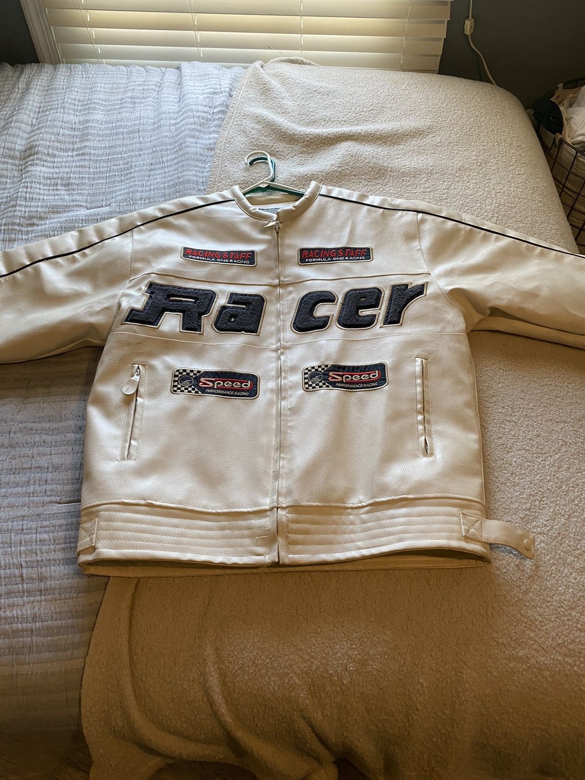 Vintage ~Source Jeans White Leather Racer Jacket~ Size Large Size US L / EU 52-54 / 3 - 1 Thumbnail