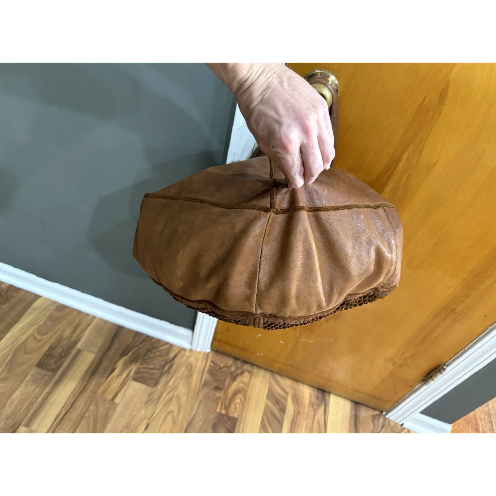Vintage ERRELLEVENTIDUE brown perforated leather shoulder tote bag extra large Size ONE SIZE - 3 Thumbnail