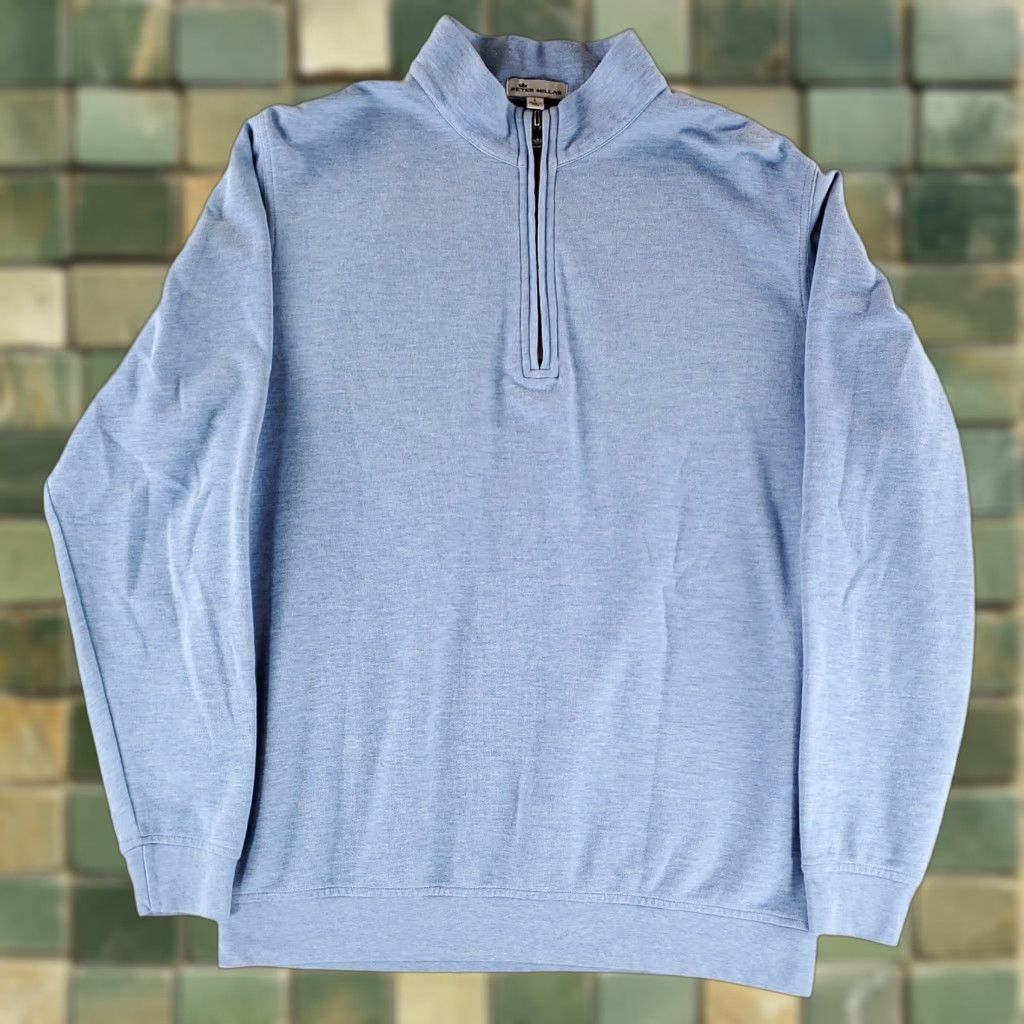 Peter Millar Crown Comfort Pullover 1/4 Zip Long Sleeve Light Blue Mens L