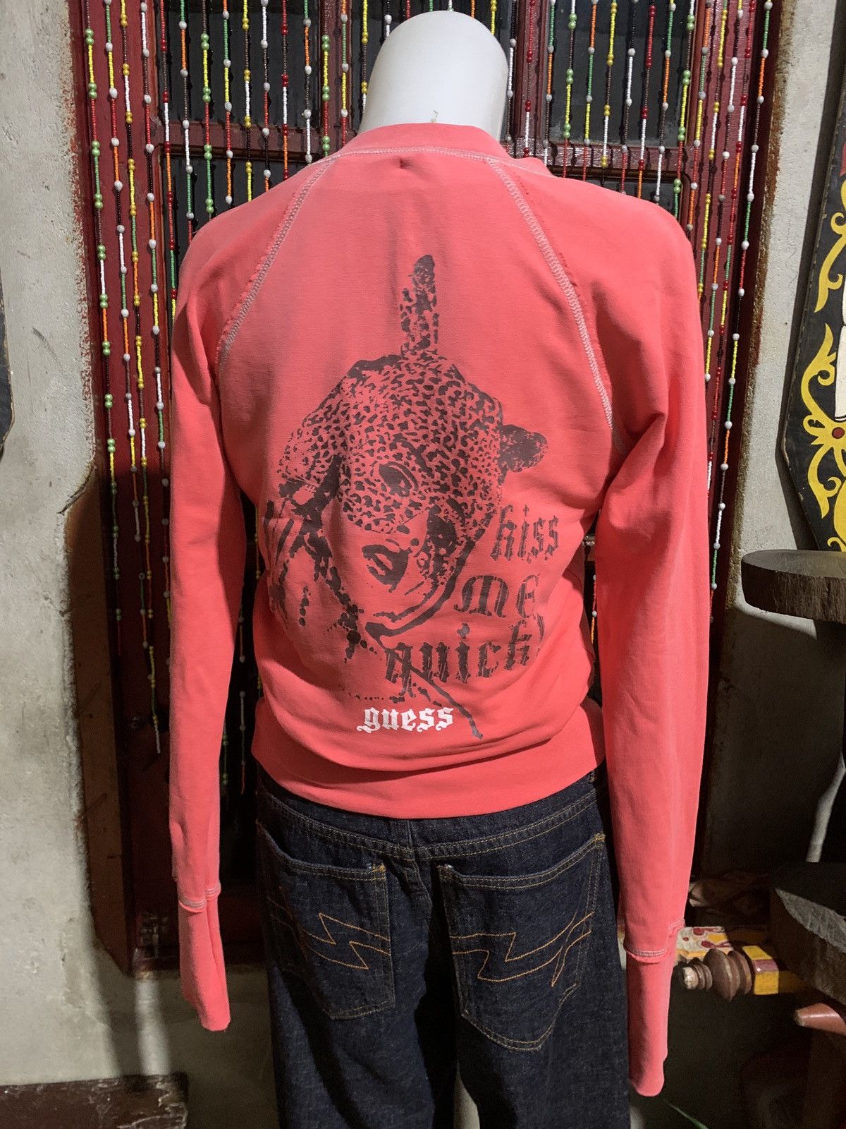 Guess × Vintage y2k Guess Los Angeles Leopard Girl Graphic Wide Neck Sweater Size M / US 6-8 / IT 42-44 - 2 Thumbnail