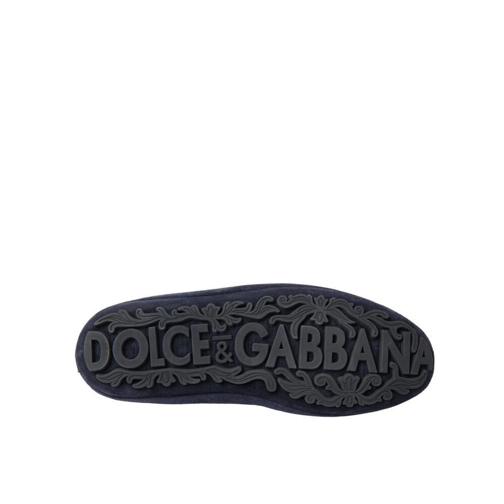 Dolce & Gabbana Dolce & Gabbana Blue Leather Suede Crystal Crown Loafers Sho Size US 7 / EU 40 - 6 Thumbnail