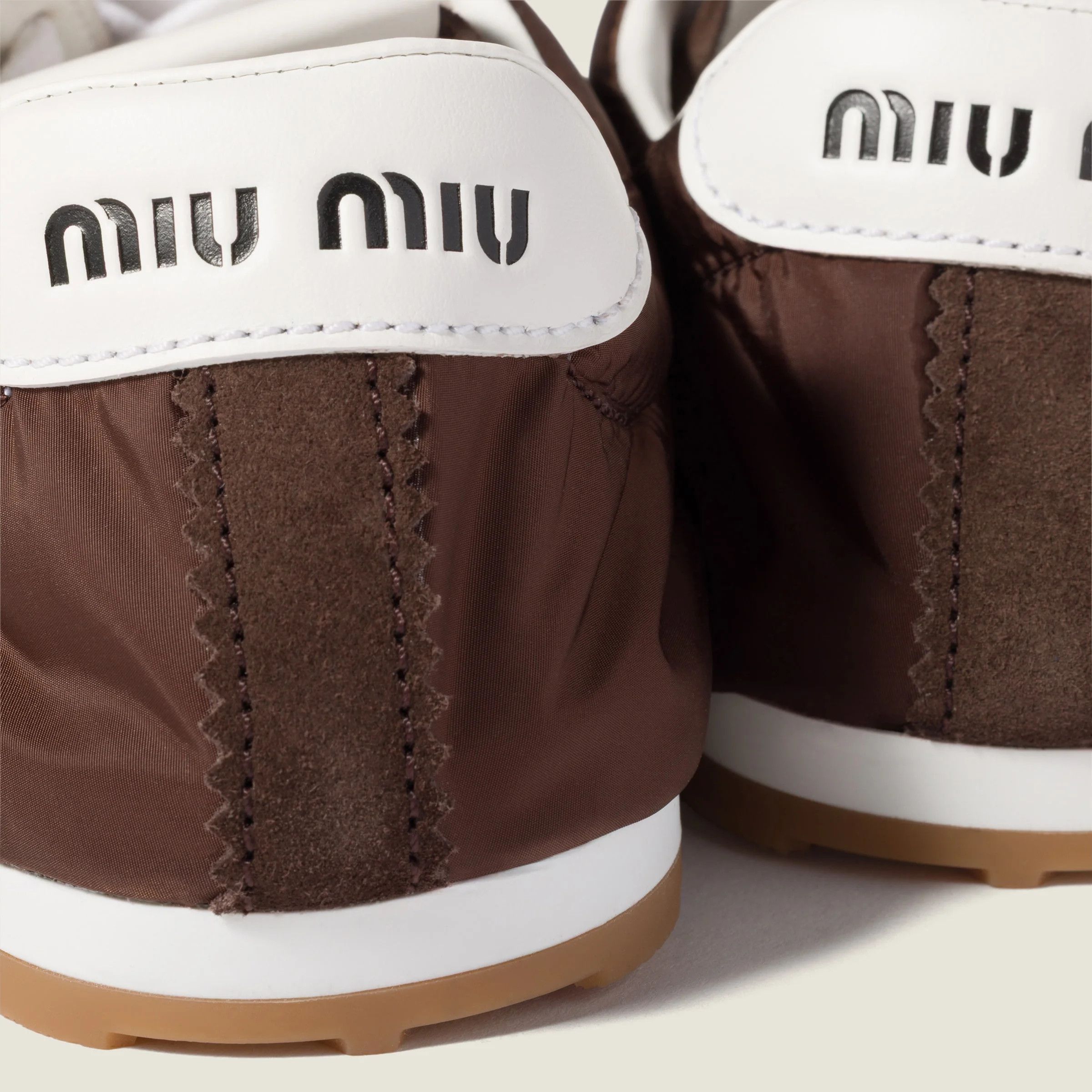 Miu Miu o1B3y1r0526 Plume Technical Fabric And Suede Sneakers Brown Size US 6 / IT 36 - 3 Thumbnail