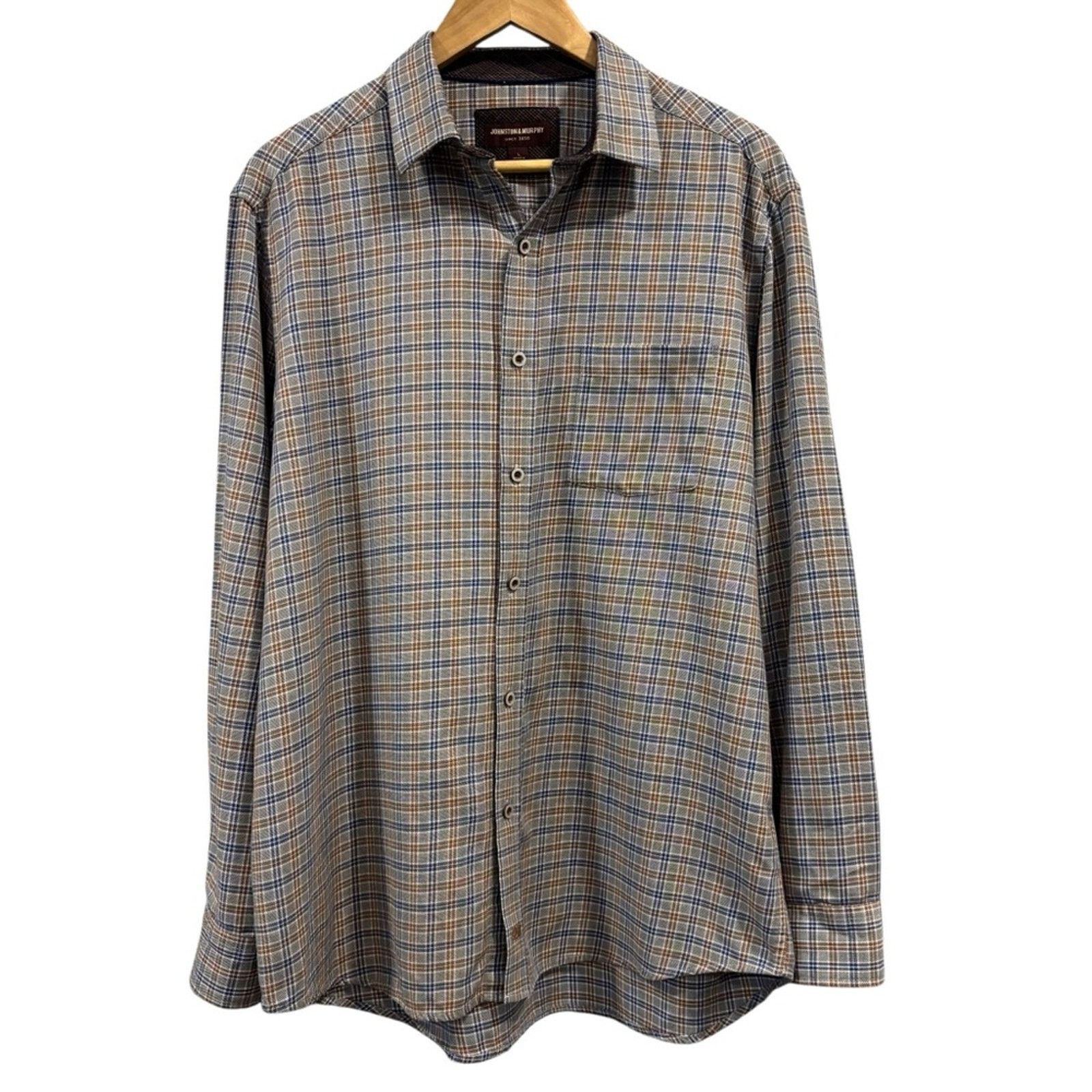 Johnston & Murphy JOHNSTON & MURPHY Blue and Brown Button Down Shirt, Size L Size US L / EU 52-54 / 3 - 1 Thumbnail