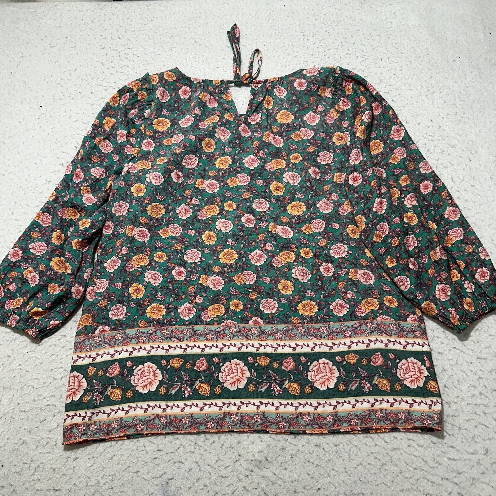 Other Lauren Conrad Medium Green Pink Floral Long Sleeve Blouse Size M / US 6-8 / IT 42-44 - 11 Thumbnail