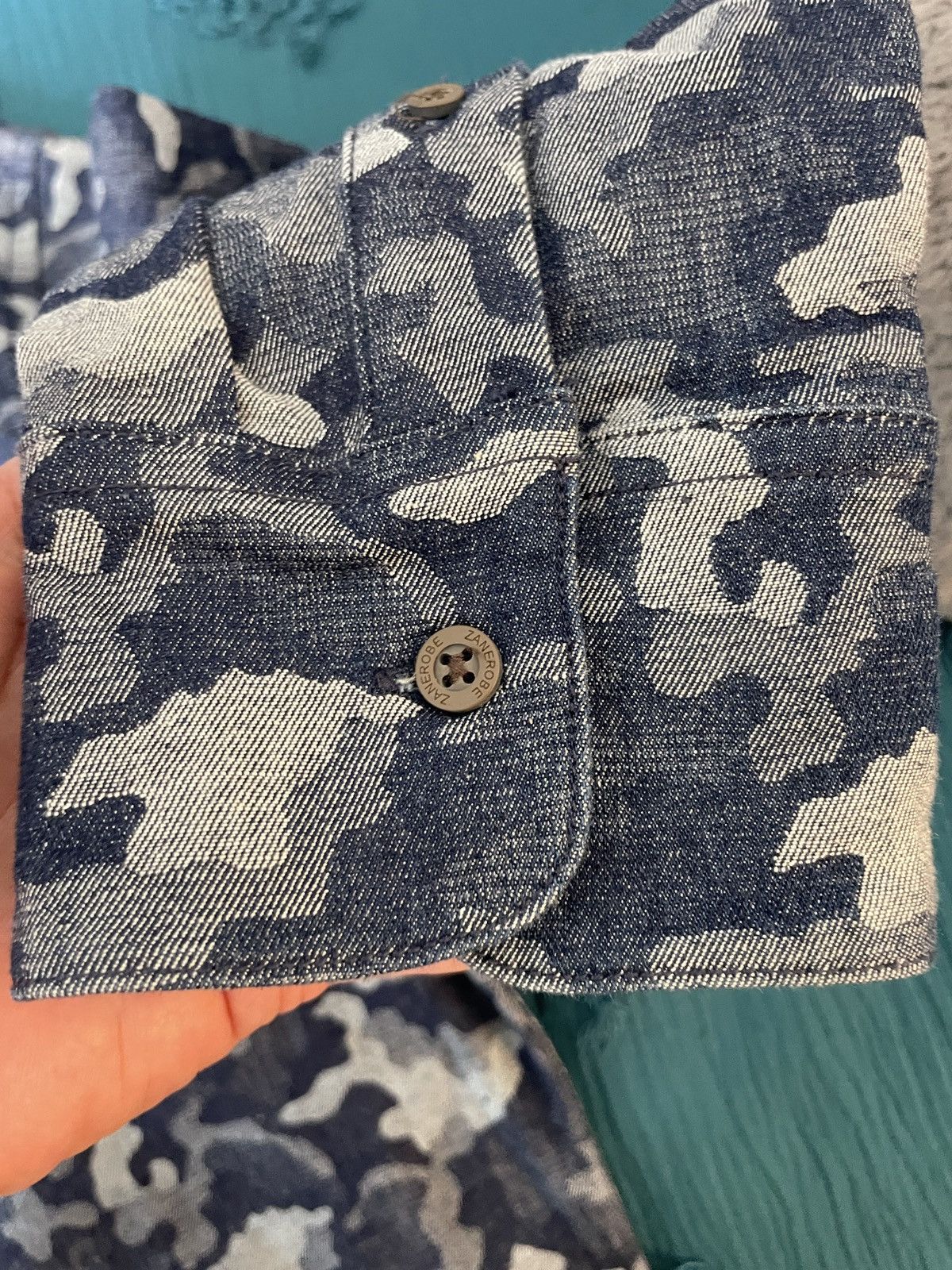 Zanerobe Denim Camo Exaggerated length button front shirt Size US XL / EU 56 / 4 - 10 Thumbnail