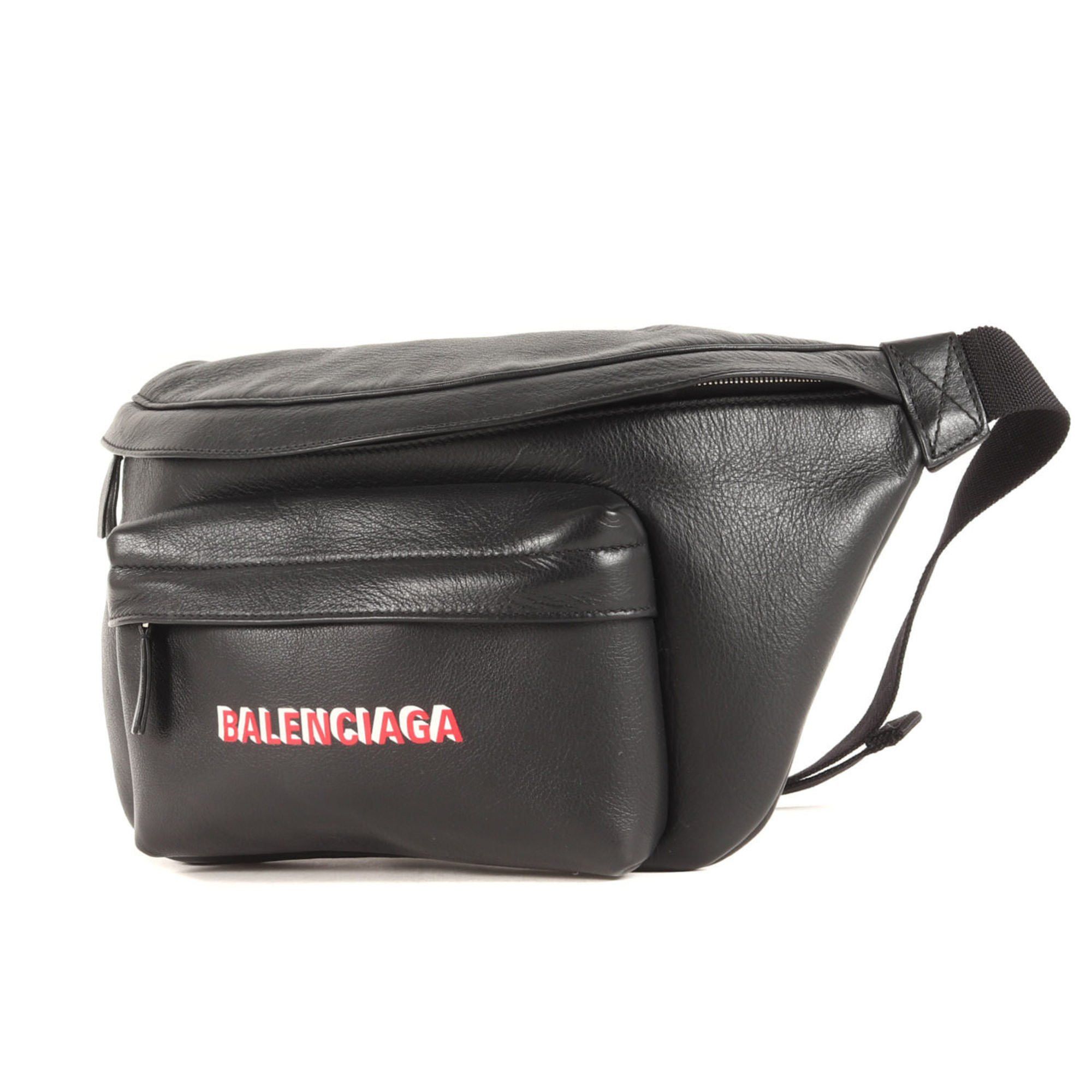 image of Balenciaga Everyday Logo Leather Belt Bag 552375 Everyday Waist Pouch Body Shoulder Black Made In I