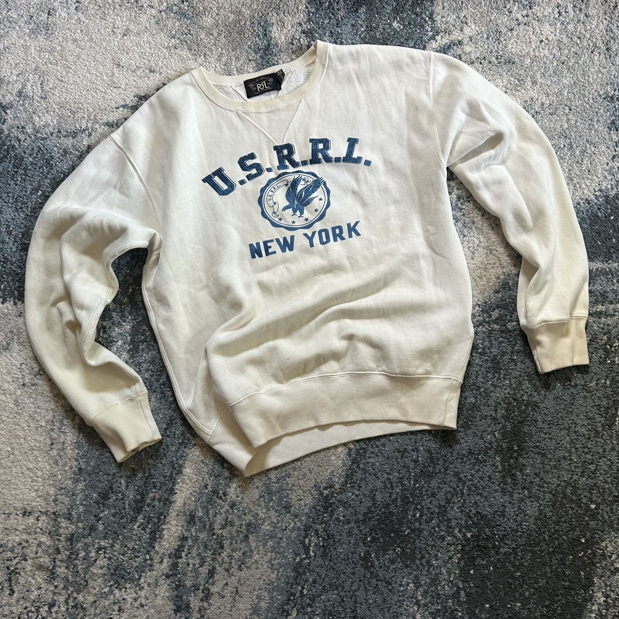 RRL Ralph Lauren 2018 CREAM U.S.R.R.L. MOUNTED COLLAR FOOTBALL CREWNECK BLUE Size US M / EU 48-50 / 2 - 5 Thumbnail