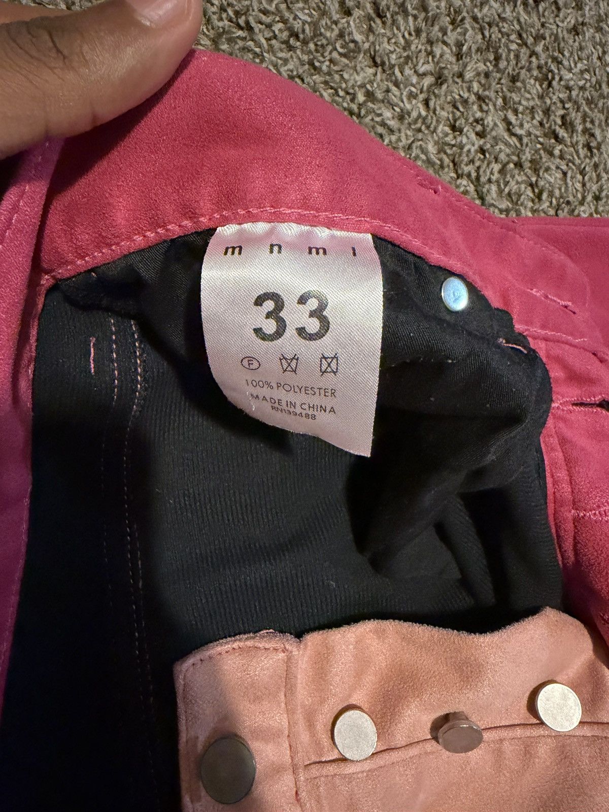 MNML Pink Patchwork Faux Suede Slim Pants Size US 33 - 2 Thumbnail