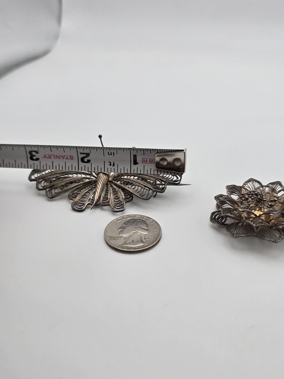 Other Antique Silver Filigree Butterfly & Layered Flower Brooch Size ONE SIZE - 3 Thumbnail