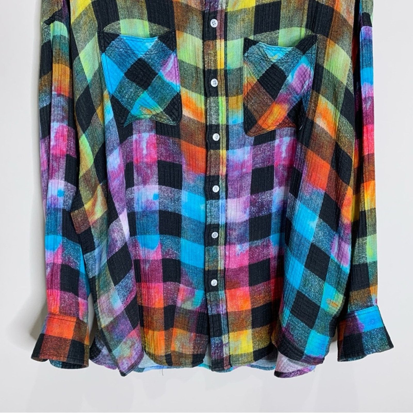 R13 R13 Oversized Drop Neck Shirt (Sz XS) Rainbow Plaid Check Size XS / US 0-2 / IT 36-38 - 7 Thumbnail