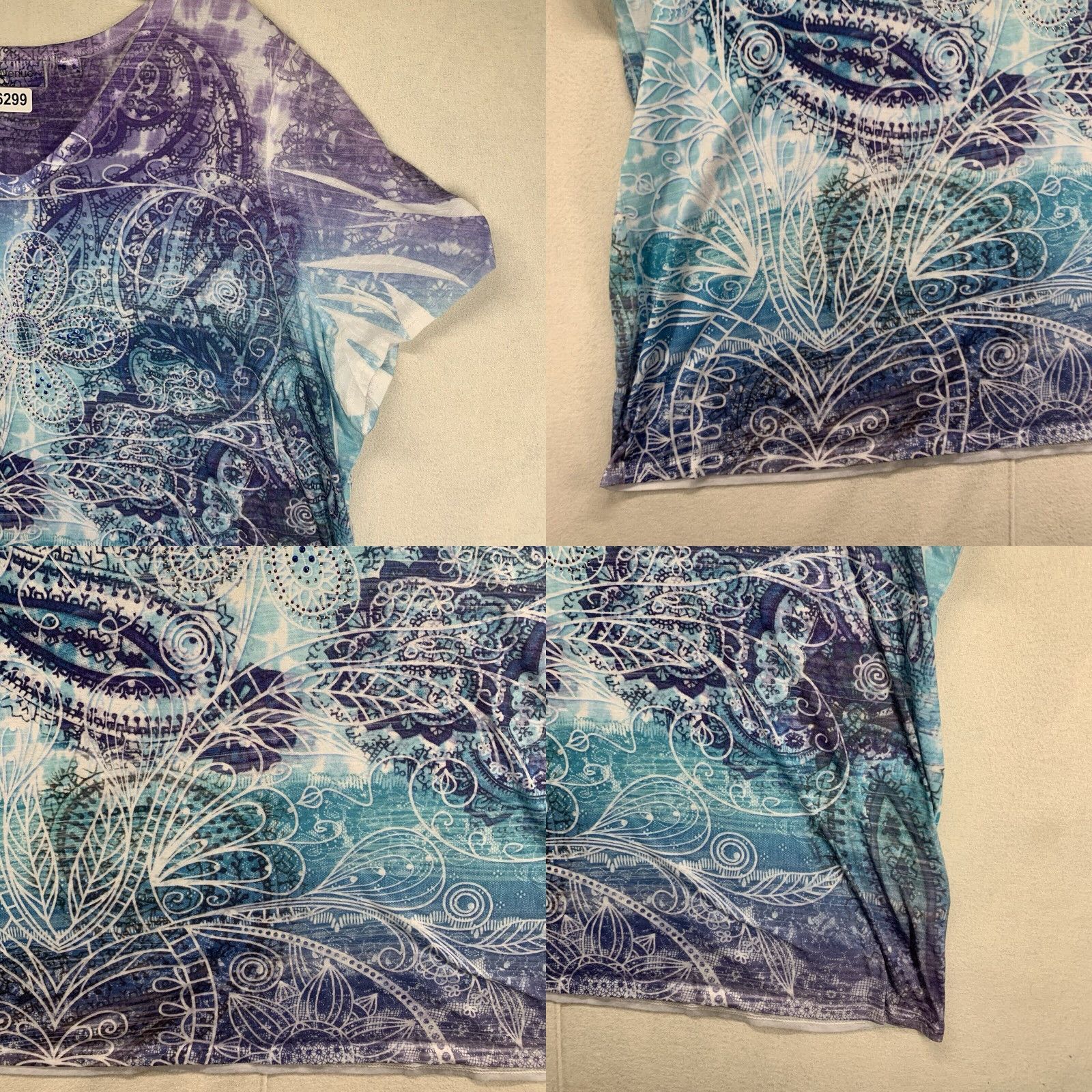 Avenue Avenue Blouse Women’s Top Plus Size 22 24 V-Neck Short Sleeve Beaded Embellished All Over Print Paisley Multicolor Knit Polyester Shirt Size 3XL / US 20-22 - 8 Thumbnail