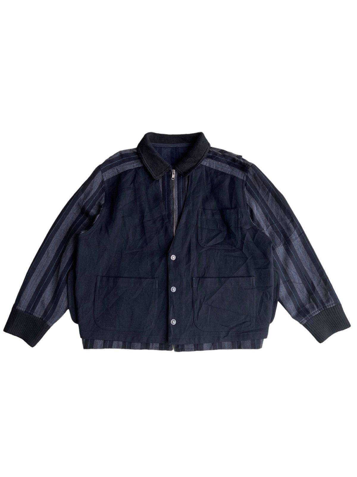Comme des Garcons Homme Deux 80s Half Moon TK CDG Hybrid Vest Striped Boxy Bomber Jacket Size US L / EU 52-54 / 3 - 2 Thumbnail