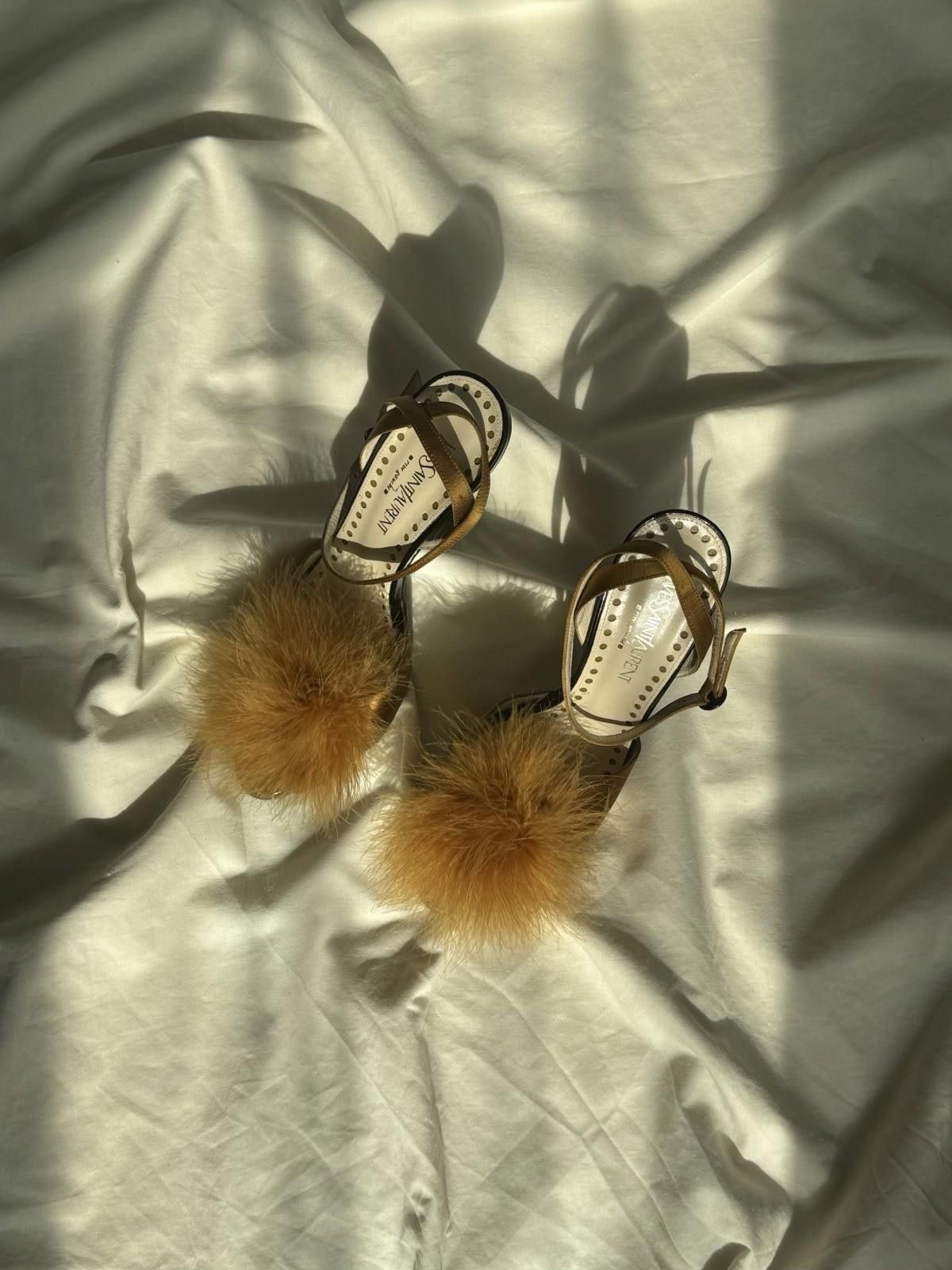 Saint Laurent Paris !NEW S/S 2005 Yves Saint Laurent Runway Satin Feather Heels Size US 7.5 / IT 37.5 - 4 Thumbnail