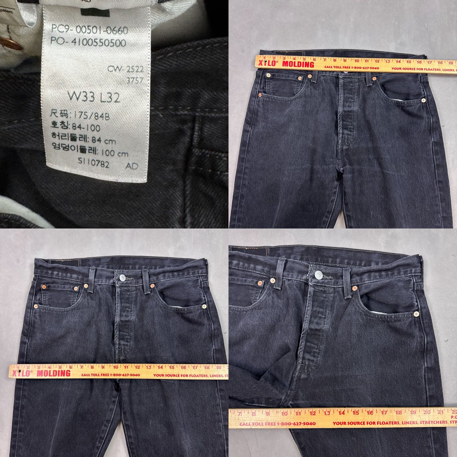 Levi's VINTAGE Levis 501 Jeans Mens Black Button Fly Denim Pant Repaired Distressed 33x32 Men's Jeans Leather? Size US 33 - 9 Thumbnail