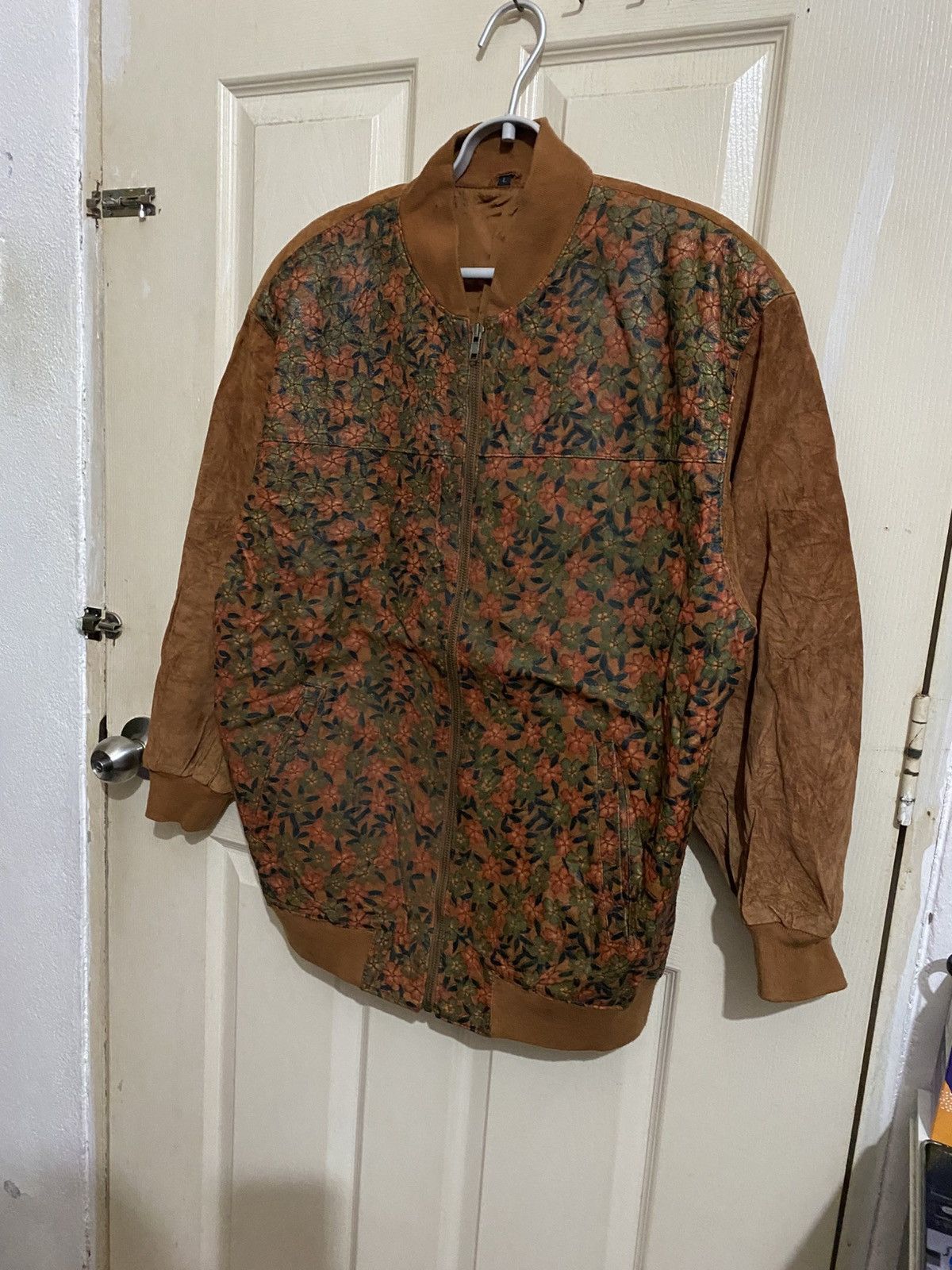 Vintage Vintage Floral Bomber Jacket – Brown Faux Suede Sleeves Size US L / EU 52-54 / 3 - 4 Thumbnail