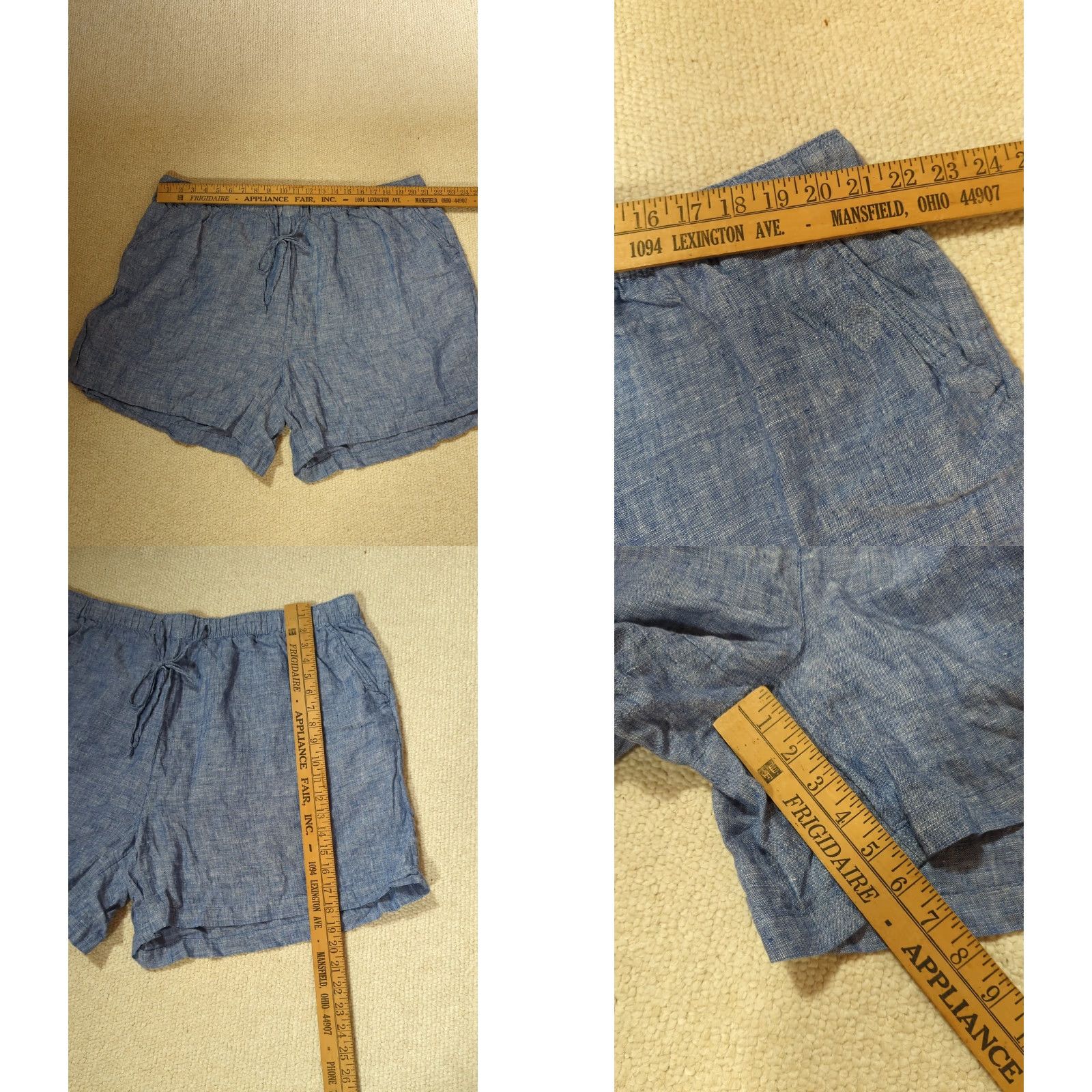 Vintage Tahari 100% Linen Blue Shorts Womens 3X Plus Size High Rise Elastic Waist Pockets Solid Beach Casual Summer Spring Vacation Linen Shorts Size 40" / US 18 - 8 Thumbnail