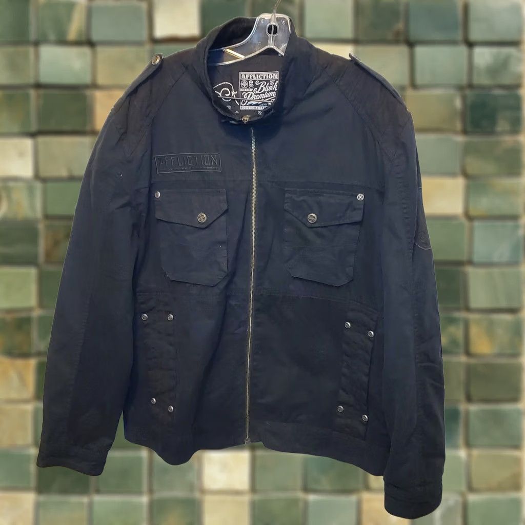 Affliction VINTAGE Affliction Jacket 2XL Black Embroidered Premium Enemy Line 90s Y2K Full Zip Biker Streetwear Casual Mens Size US XXL / EU 58 / 5 - 1 Thumbnail