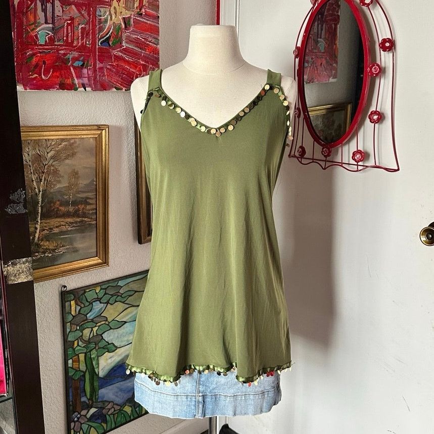 Other cozy s&s casual green and gold sequin tank top lace Size L / US 10 / IT 46 - 1 Thumbnail