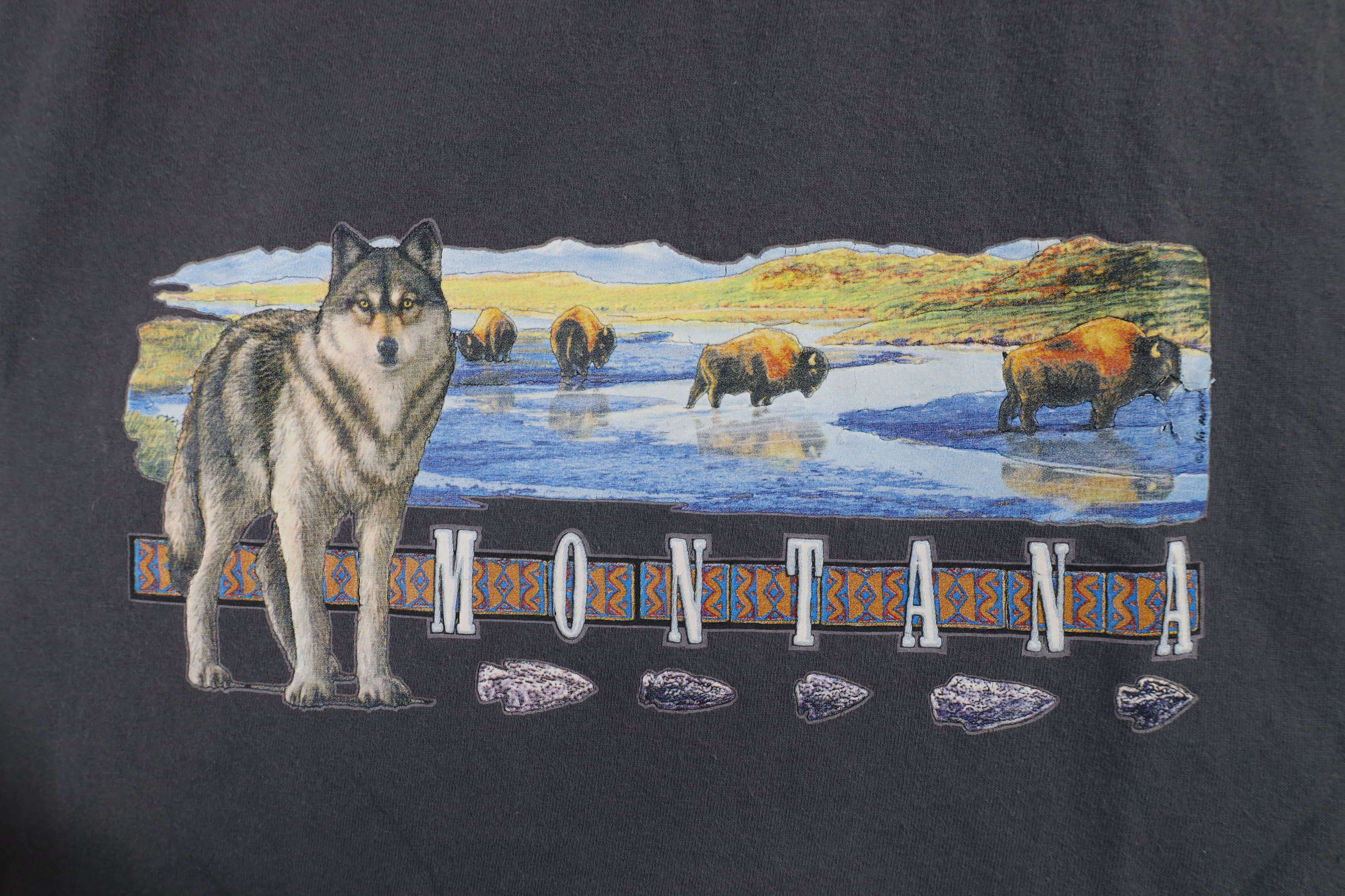 Vintage Vintage 90s Y2K Spell Nature Wolf Bison Montana T-Shirt Gray Size US XL / EU 56 / 4 - 4 Thumbnail