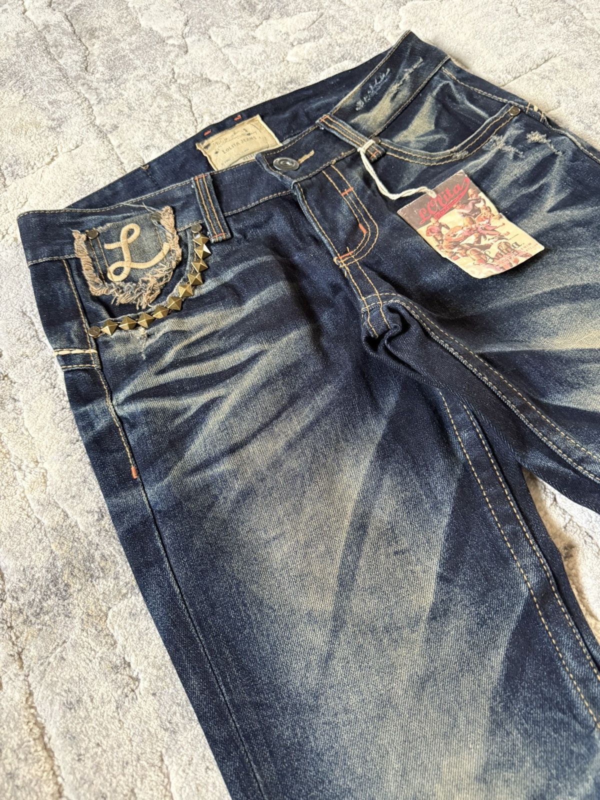 If Six Was Nine Lolita Concert Club Shadow Mud Wash Studded Flared Jeans Size US 30 / EU 46 - 4 Thumbnail