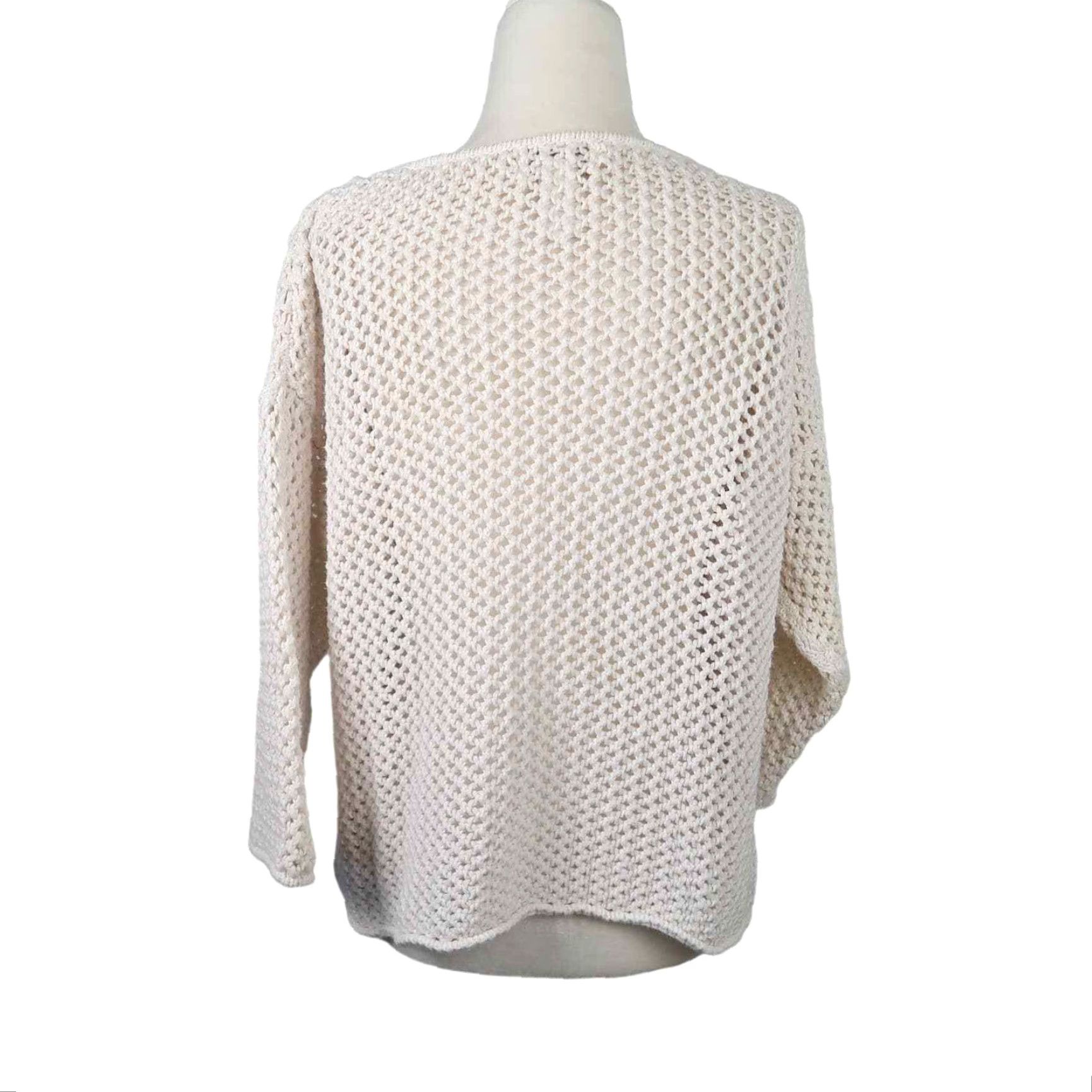 Jones New York VINTAGE 90s Jones New York Cream Open Knit Crochet Sweater M Cotton Casual Womens Size M / US 6-8 / IT 42-44 - 5 Thumbnail