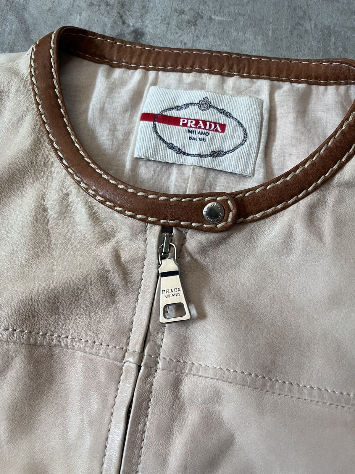 Prada Prada beige brown short leather crop jacket Size L / US 10 / IT 46 - 6 Thumbnail