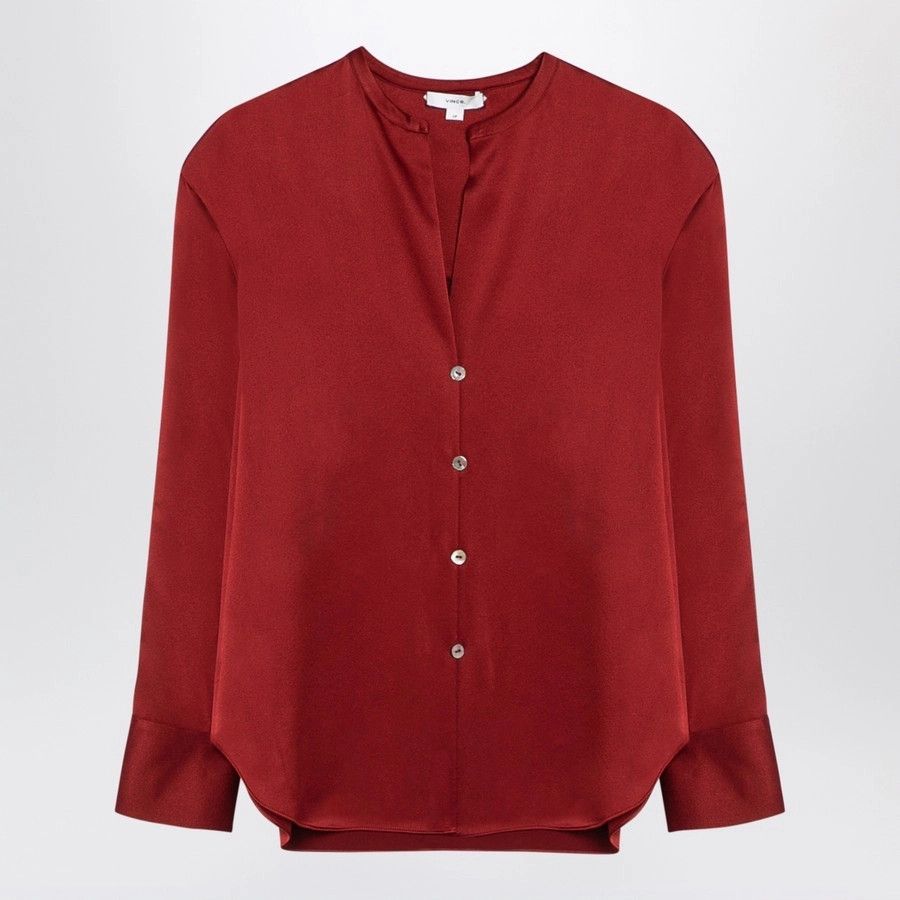 Vince o1d2blof1124 Long Sleeves Scarlet Silk T-Shirt in Red Size XL / US 12-14 / IT 48-50 - 1 Thumbnail