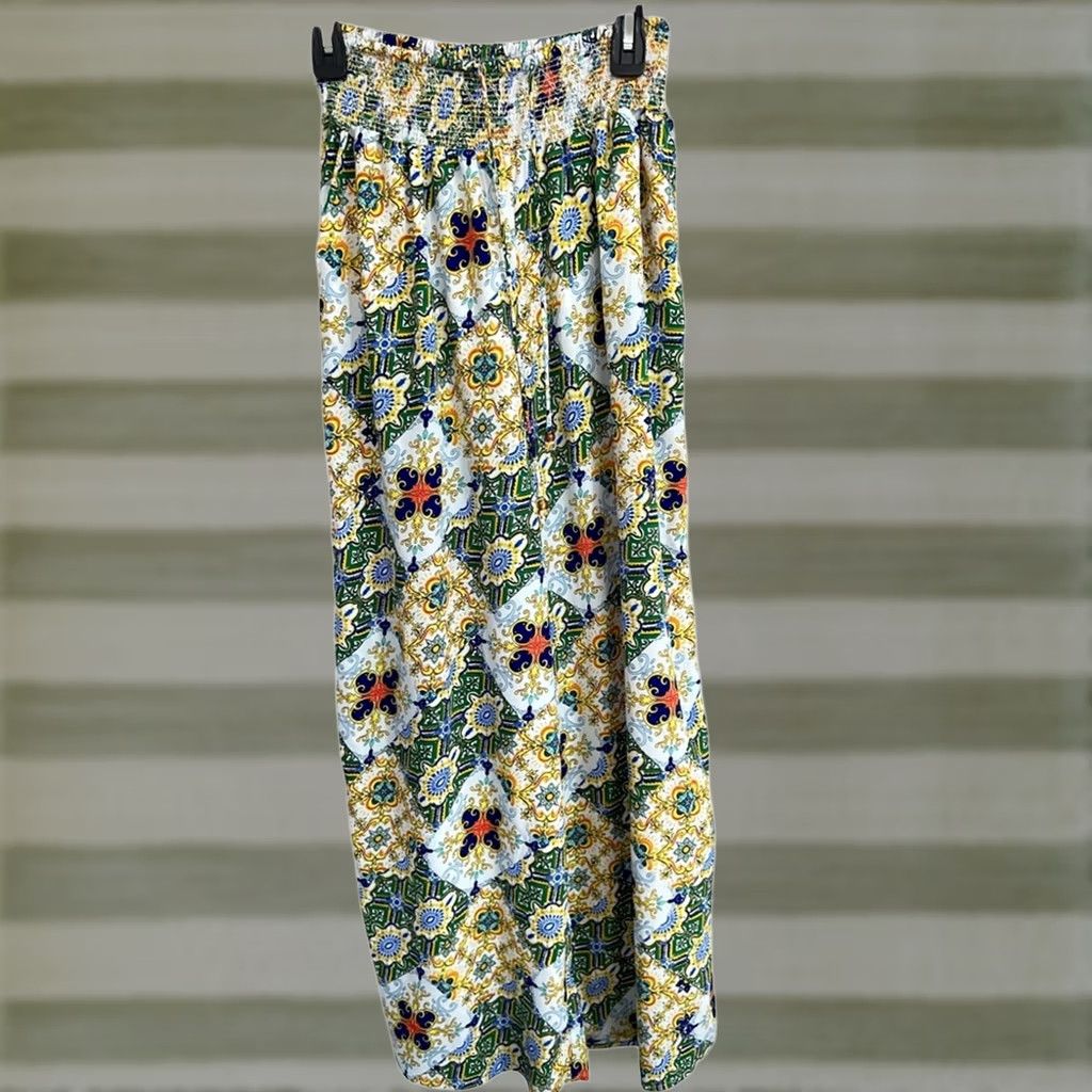 River Island River Island Women’s Green Paisley Wide Leg Trousers M Regular Bloomer Style" Size 32" / US 10 / IT 46 - 1 Thumbnail