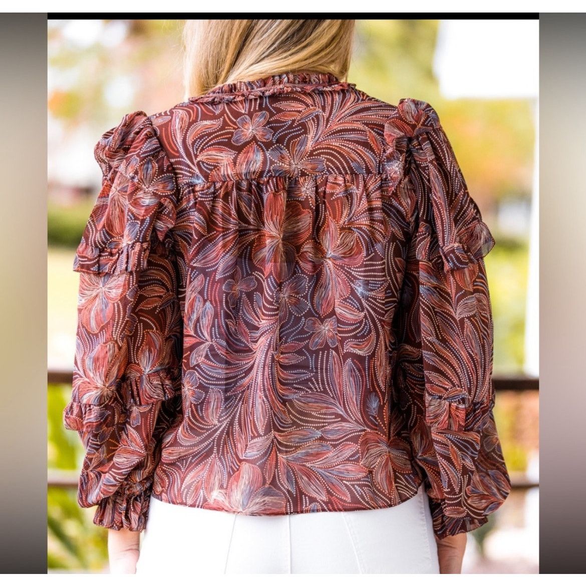 & Other Stories NEW OLIVACEOUS BLOUSE BOHO CHIC OVERSIZED SZ M BROWN FLORAL Size M / US 6-8 / IT 42-44 - 15 Thumbnail