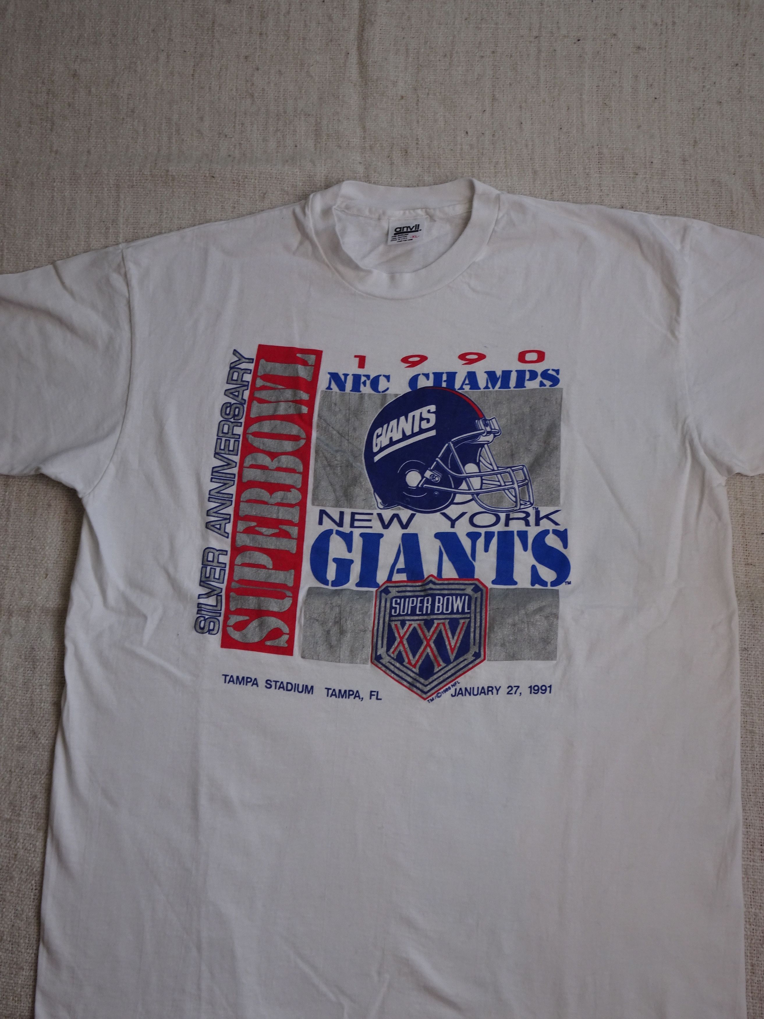 Anvil Vtg 90s Single Stitch Super Bowl XXV Giants Graphic Tee Size US XL / EU 56 / 4 - 2 Thumbnail