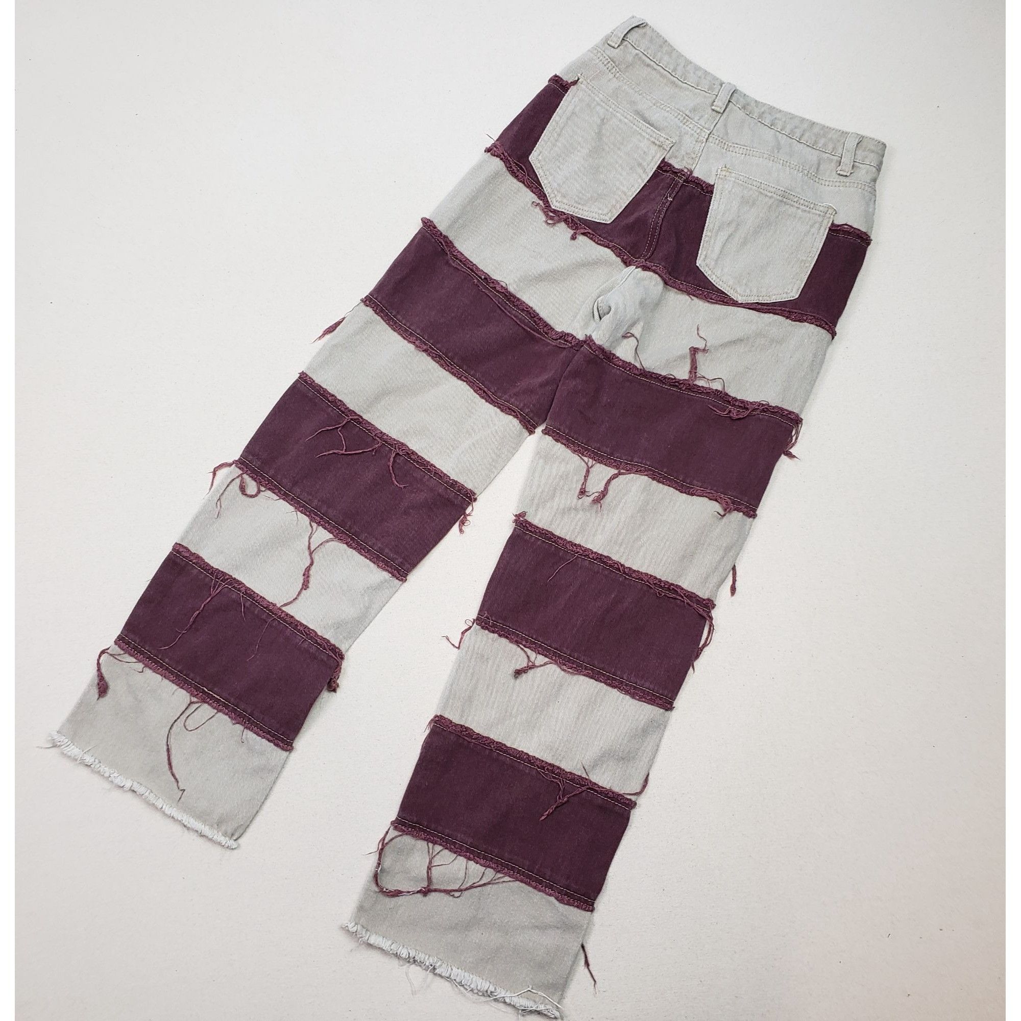Shein Shein 2-Tone Patchwork Denim Maroon/Bone Straight Leg Jeans Size 22" - 2 Thumbnail