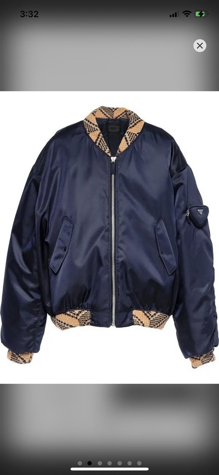 image of Prada Re-Nylon Navy Bomber With Beige Wool Detailing, Men's (Size XL)