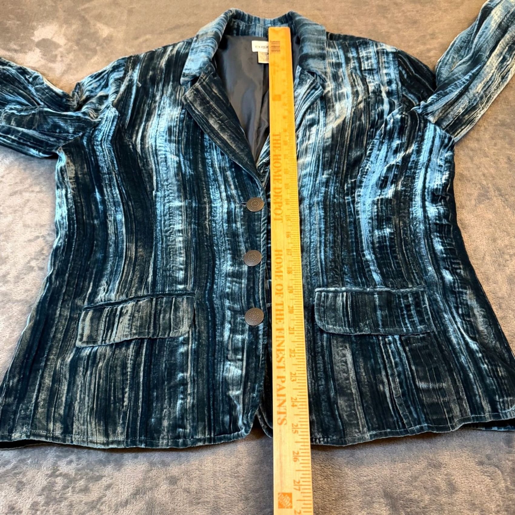 Vintage Chicos Silk Blend Velvet Blazer Teal Blue Button Front Jacket Womens Size 2 Size XS / US 0-2 / IT 36-38 - 6 Thumbnail