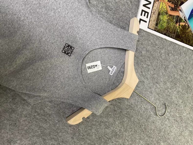 Loewe Gray Knit Vest with Logo Embroidery