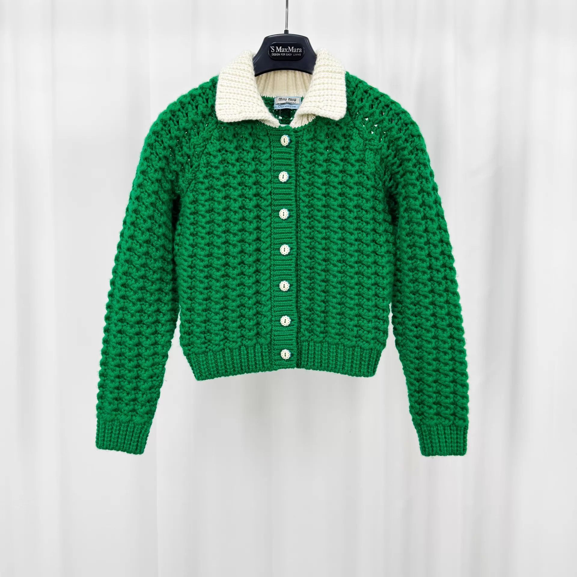 Miu Miu MIU MIU white collar green knit cardigan 36 99 new Size XS / US 0-2 / IT 36-38 - 1 Thumbnail
