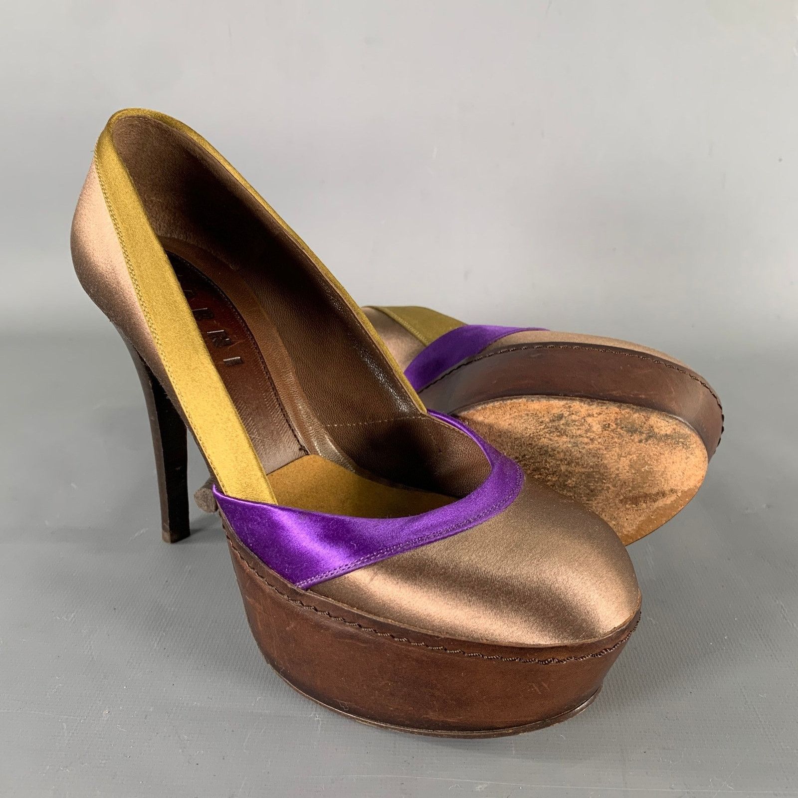 Marni MARNI Size 7.5 Bronze Purple Satin Stripe Round Toe Pumps Size US 7.5 / IT 37.5 - 5 Thumbnail