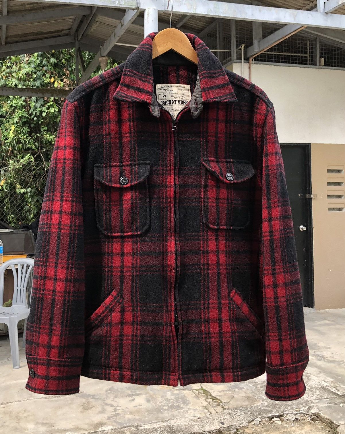 Japanese Brand Back Number Wool Jacket Red Plaid Tartan Jacket Size US L / EU 52-54 / 3 - 3 Thumbnail