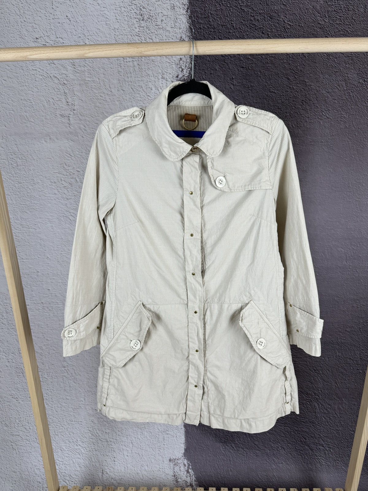 Burberry Thomas Burberry striped cotton lightweight trench coat Size XS / US 0-2 / IT 36-38 - 1 Thumbnail