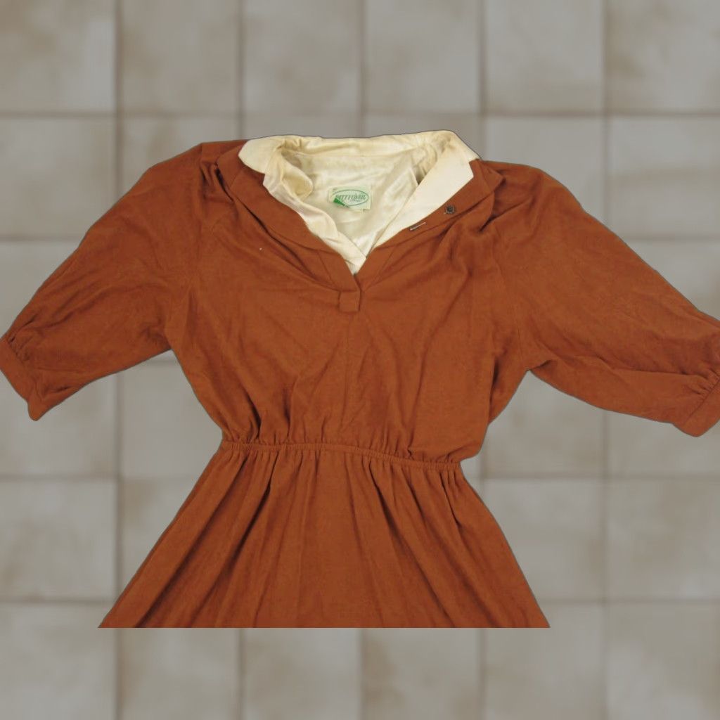 Vintage VINTAGE Patty O’Neil Dress Womens 9/10 Brown MOD Fit & Flare Midi Short Sleeve Collared Button 70s 80s 90s Classic Retro Womens Clothing Size M / US 6-8 / IT 42-44 - 1 Thumbnail