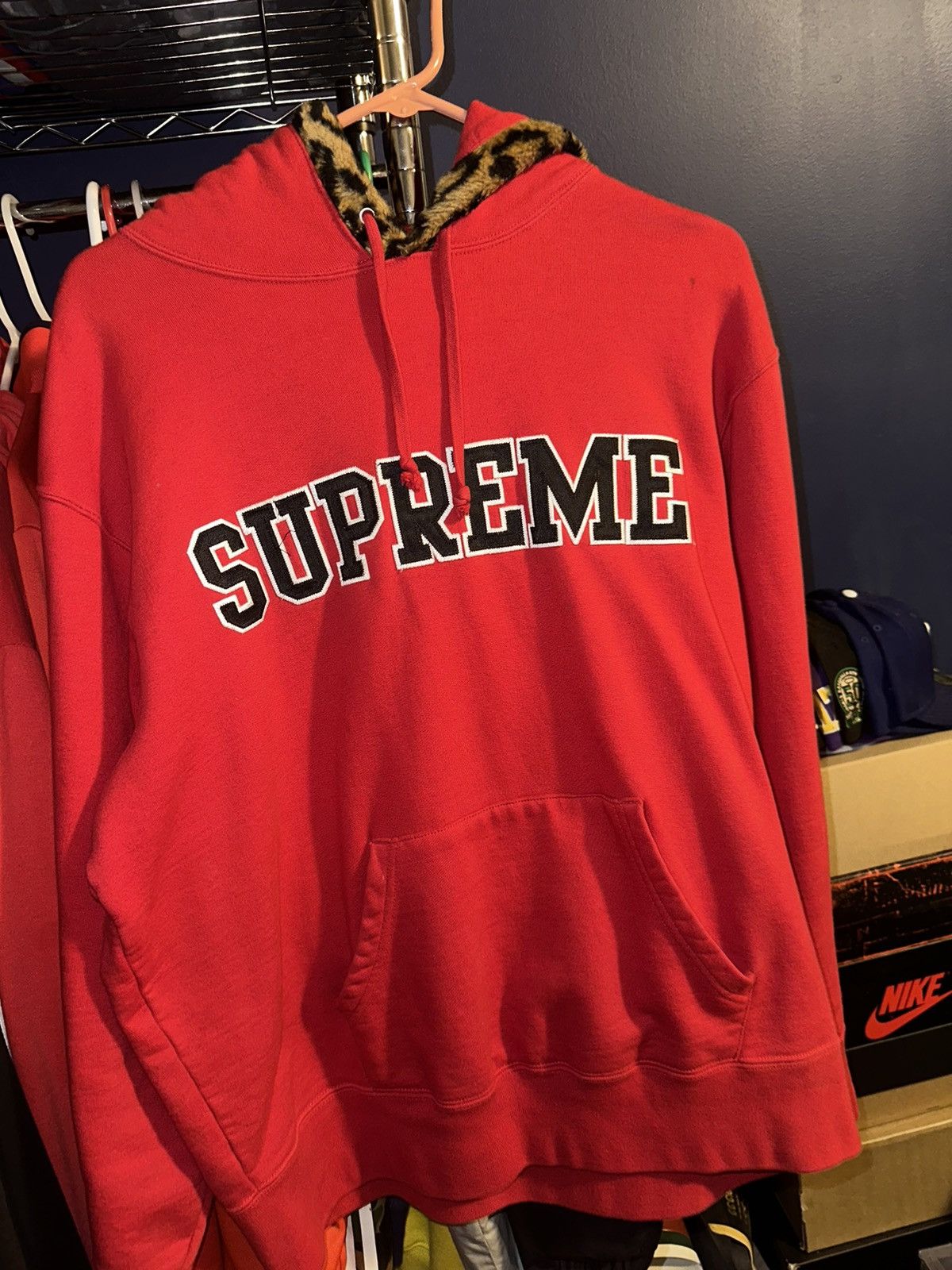Supreme Supreme Leopard Trim Hooded Sweatshirt | Grailed