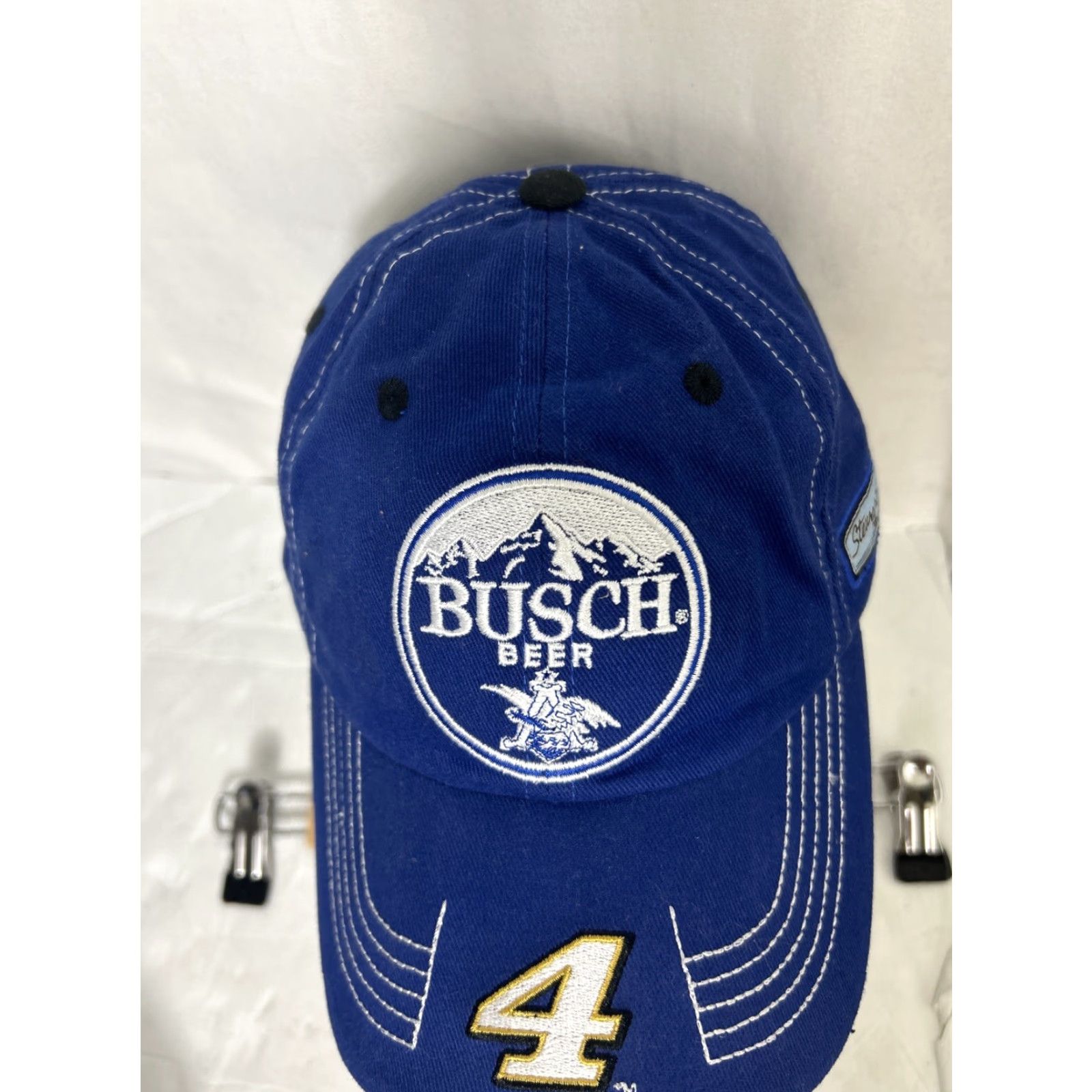 NASCAR Busch Beer NASCAR Racing Blue White Strapback Adjustable Hook Loop Stewart Haas Baseball Cap Mens Adjustable Blue White Cap Size ONE SIZE - 5 Thumbnail