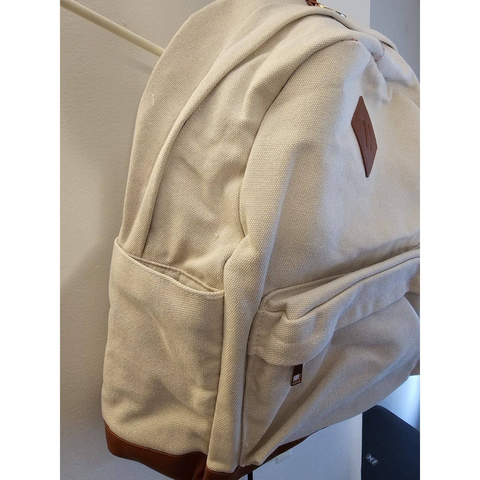 Other New Loulu Large Canvas Tan/Beige Backpack-Vegan Leather wBag Size ONE SIZE - 5 Thumbnail