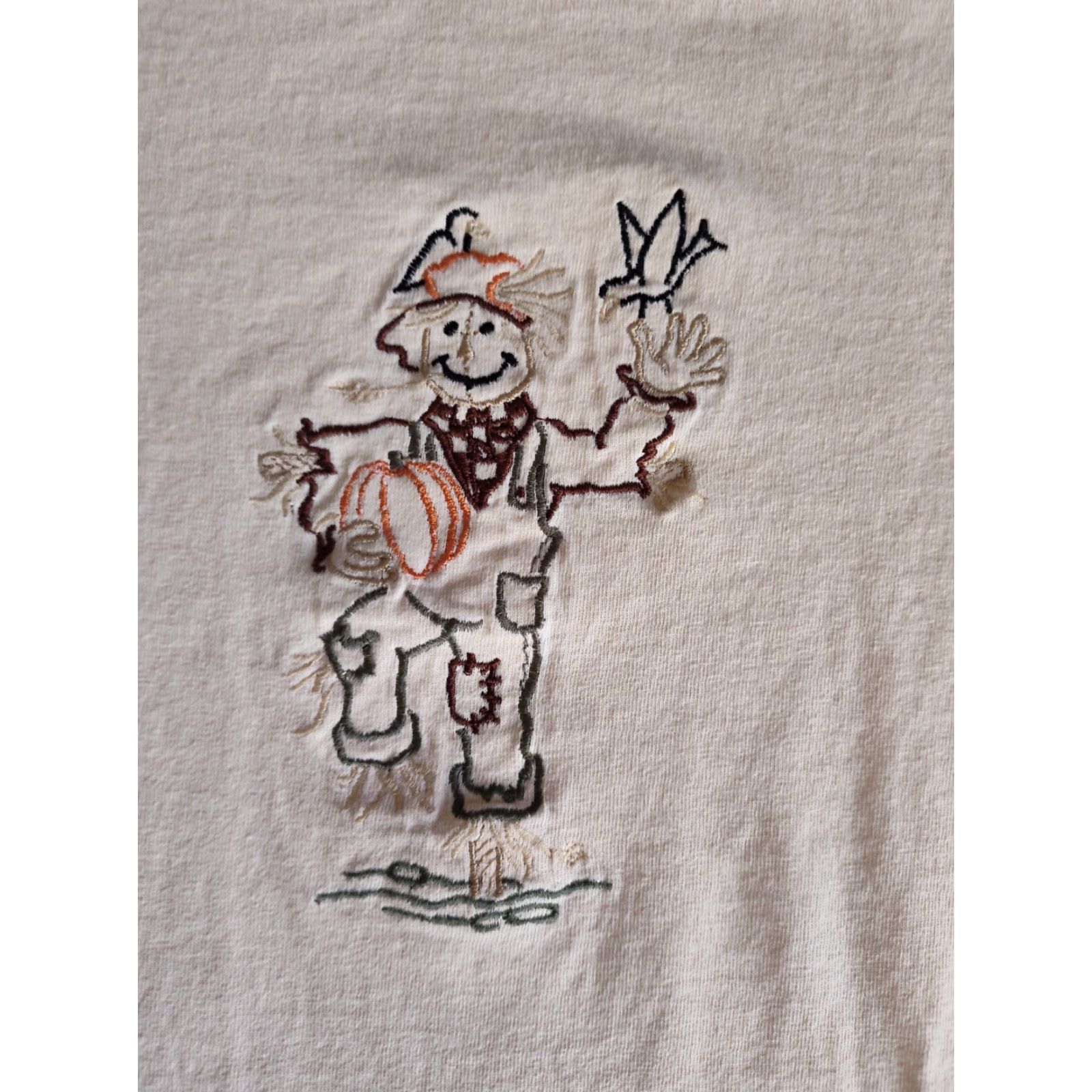 Anvil VINTAGE Anvil Halloween T-Shirt Embroidered Scarecrow Size L Peach Mens Size US L / EU 52-54 / 3 - 3 Thumbnail