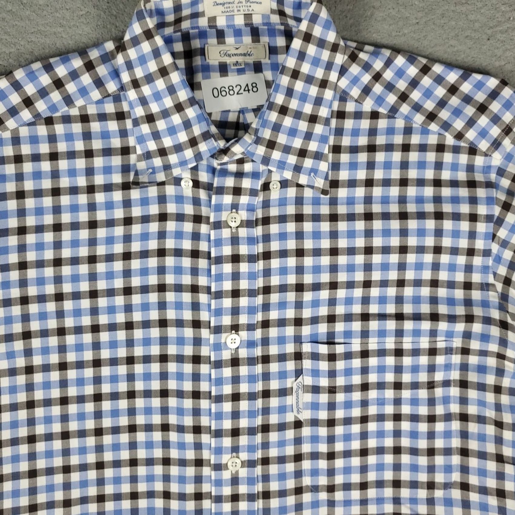 Faconnable Faconnable Shirt Mens Large Blue Check Casual Button Up Long Sleeve Size US L / EU 52-54 / 3 - 2 Thumbnail