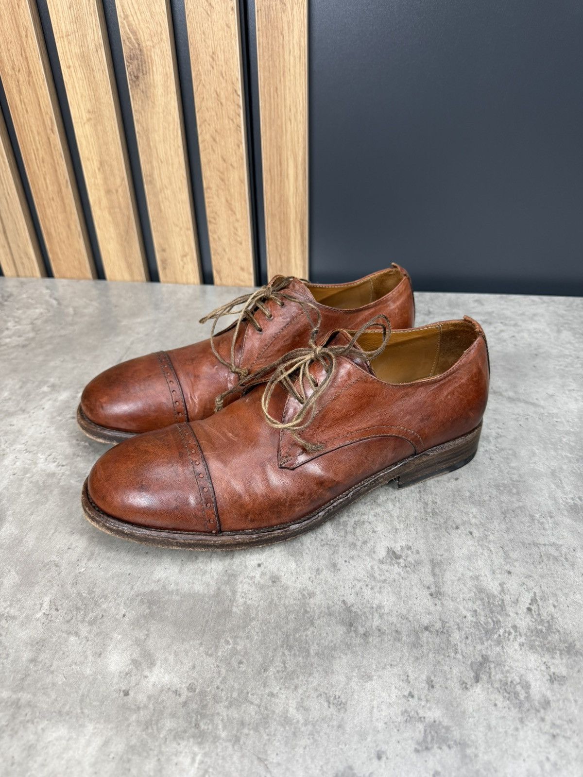 Shoto Shoto Avant-Garde Brown Leather Derby Shoes Handmade Size 42 Size US 9 / EU 42 - 10 Thumbnail